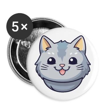 Illustration à l’aquarelle de bande dessinée de chat argenté britannique - Lot de 5 grands badges (56 mm) - blanc - Devant
