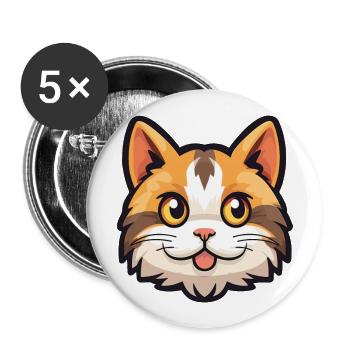Domestic Cat Cartoon Watercolor Illustration - Buttons large 2.2''/56 mm (5-pack) - white - Front