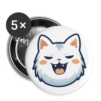 Chat asiatique coloré dessin animé aquarelle illustration - Lot de 5 grands badges (56 mm) - blanc - Devant