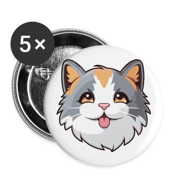 Verdünnte Calico-Katze Cartoon-Aquarell-Illustration - Buttons groß 56 mm (5er Pack) - Weiß - Vorne