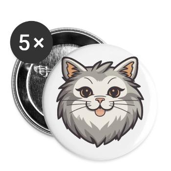 Sibirische Katze Karikatur Aquarell Illustration - Buttons groß 56 mm (5er Pack) - Weiß - Vorne