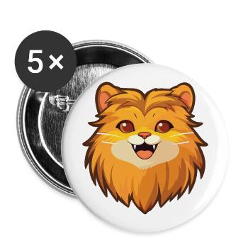 German Longhair Cat Cartoon Watercolor Clipart - Buttons large 2.2''/56 mm (5-pack) - white - Front