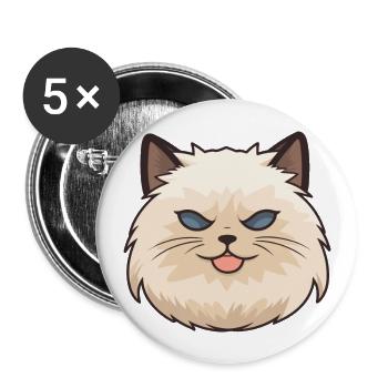 Illustration à l’aquarelle de dessin animé de chat de l’Himalaya - Lot de 5 grands badges (56 mm) - blanc - Devant