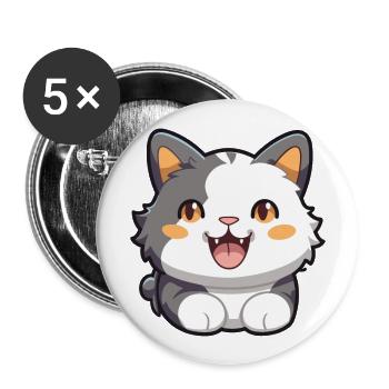 Korean Bobtail Cat Cartoon Watercolor Illustration - Buttons large 2.2''/56 mm (5-pack) - white - Front