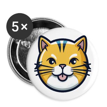 Scottish Straight Cat Cartoon Watercolor Clipart - Buttons large 2.2''/56 mm (5-pack) - white - Front