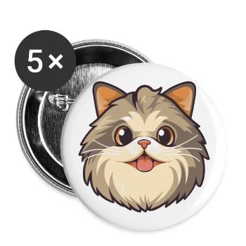 Sibirische Katze Karikatur Aquarell Illustration - Buttons groß 56 mm (5er Pack) - Weiß - Vorne