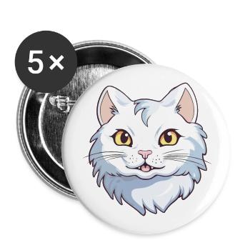 Illustration à l’aquarelle de dessin animé de chat américain Curl - Lot de 5 grands badges (56 mm) - blanc - Devant