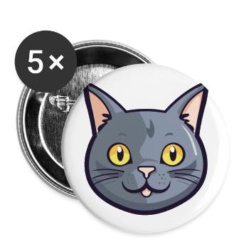 Chartreux Cat Cartoon Watercolor Illustration - Buttons large 2.2''/56 mm (5-pack) - white - Front