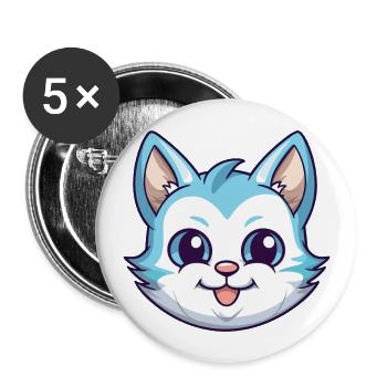 Cymric chat dessin animé aquarelle illustration - Lot de 5 grands badges (56 mm) - blanc - Devant