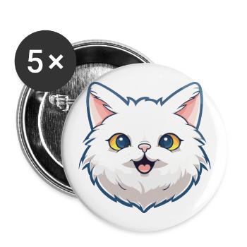 Illustration à l’aquarelle de dessin animé de chat angora turc - Lot de 5 grands badges (56 mm) - blanc - Devant
