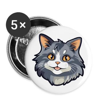 Kurilian Bobtail Cat Cartoon Watercolor Clipart - Buttons large 2.2''/56 mm (5-pack) - white - Front