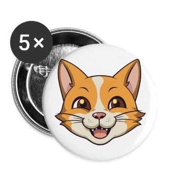 German Rex Cat Cartoon Watercolor Illustration - Buttons large 2.2''/56 mm (5-pack) - white - Front
