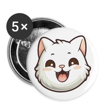 Khao Manee chat dessin animé illustration à l’aquarelle - Lot de 5 grands badges (56 mm) - blanc - Devant
