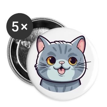 Scottish Shorthair Cat Cartoon Watercolor Clipart - Buttons large 2.2''/56 mm (5-pack) - white - Front