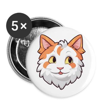 Illustration à l’aquarelle de bande dessinée de chat Van turc - Lot de 5 grands badges (56 mm) - blanc - Devant