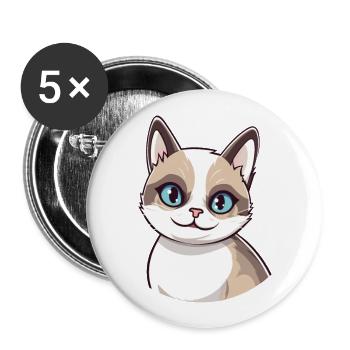 Schneeschuh-Katze-Karikatur-Aquarell-Illustration - Buttons groß 56 mm (5er Pack) - Weiß - Vorne