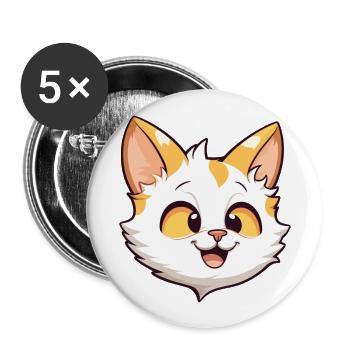 Bombai Cat Cartoon Watercolor Illustration - Buttons large 2.2''/56 mm (5-pack) - white - Front