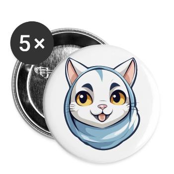 Arabian Mau Cat Cartoon Watercolor Illustration - Buttons large 2.2''/56 mm (5-pack) - white - Front