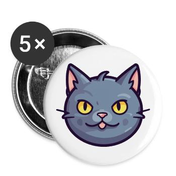 Chartreux Cat Cartoon Watercolor Illustration - Buttons large 2.2''/56 mm (5-pack) - white - Front