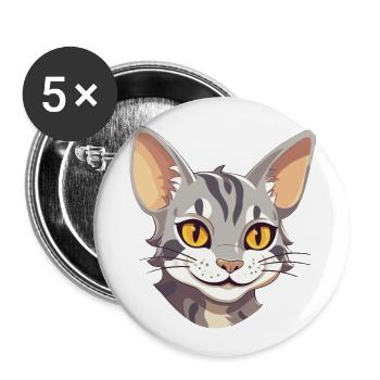 Egyptian Mau Cat Cartoon Watercolor Illustration - Buttons large 2.2''/56 mm (5-pack) - white - Front