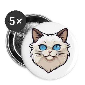 Birma Heilige Katze Karikatur Aquarell Illustration - Buttons groß 56 mm (5er Pack) - Weiß - Vorne