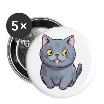British Shorthair Cat Cartoon Watercolor Clipart - Buttons large 2.2''/56 mm (5-pack) - white - Front