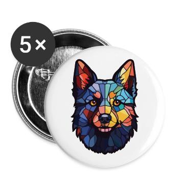 Schipperke Hunderasse Aquarell Glas Illustration - Buttons groß 56 mm (5er Pack) - Weiß - Vorne