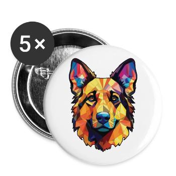 Illustration à l’aquarelle de race de chien de berger de Majorque - Lot de 5 grands badges (56 mm) - blanc - Devant