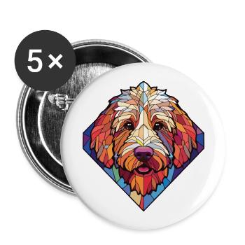 Labradoodle Hunderasse Aquarell Illustration - Buttons groß 56 mm (5er Pack) - Weiß - Vorne