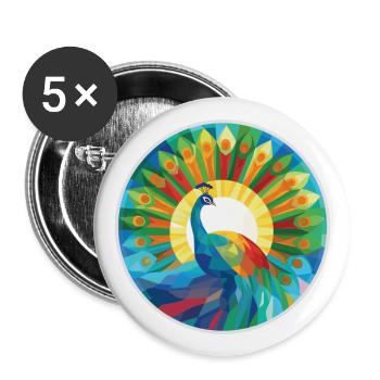 Peacock Colorful Watercolor Animal Illustration - Buttons large 2.2''/56 mm (5-pack) - white - Front