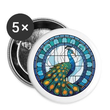 Peacock Colorful Watercolor Animal Illustration - Buttons large 2.2''/56 mm (5-pack) - white - Front