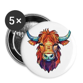 Highland Cow Bunte Aquarell-Tier-Karikatur - Buttons groß 56 mm (5er Pack) - Weiß - Vorne