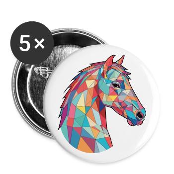 Pferd buntes Aquarell Tier Haustier Illustration - Buttons groß 56 mm (5er Pack) - Weiß - Vorne