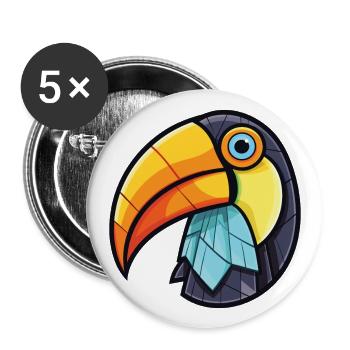 Tukan tropischer Vogel buntes Aquarelltier - Buttons groß 56 mm (5er Pack) - Weiß - Vorne