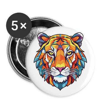 Tiger Buntes Aquarell Tier Haustier Illustration - Buttons groß 56 mm (5er Pack) - Weiß - Vorne