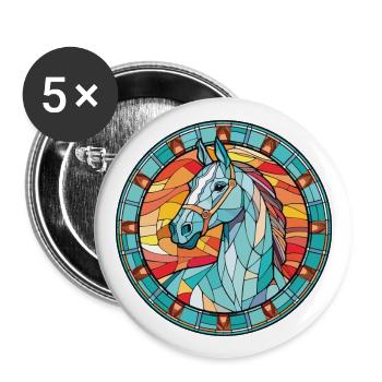 Pferd buntes Aquarell Tier Haustier Illustration - Buttons groß 56 mm (5er Pack) - Weiß - Vorne