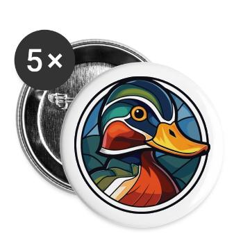 Mandarin Duck Colorful Watercolor Animal Cartoon - Buttons large 2.2''/56 mm (5-pack) - white - Front