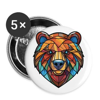 Bär buntes Aquarell Tier Haustier Illustration - Buttons groß 56 mm (5er Pack) - Weiß - Vorne