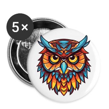 Owl Colorful Watercolor Animal Pet Illustration - Buttons large 2.2''/56 mm (5-pack) - white - Front
