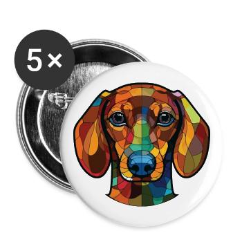 Dackelhund Buntes Aquarell Tier Cartoon - Buttons groß 56 mm (5er Pack) - Weiß - Vorne