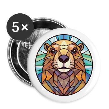 Illustration animale aquarelle colorée de marmotte - Lot de 5 grands badges (56 mm) - blanc - Devant