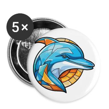 Dolphin Colorful Watercolor Animal Illustration - Buttons large 2.2''/56 mm (5-pack) - white - Front