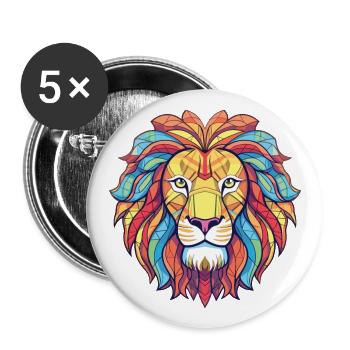 Lion Colorful Watercolor Animal Pet Illustration - Buttons large 2.2''/56 mm (5-pack) - white - Front