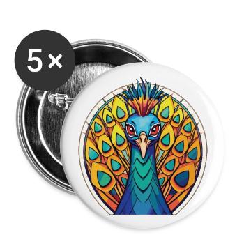 Pfau Buntes Aquarell Tier Illustration - Buttons groß 56 mm (5er Pack) - Weiß - Vorne