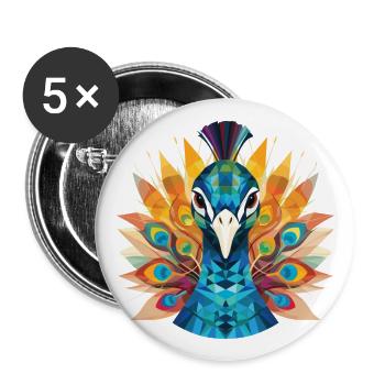 Pfau Buntes Aquarell Tier Illustration - Buttons groß 56 mm (5er Pack) - Weiß - Vorne