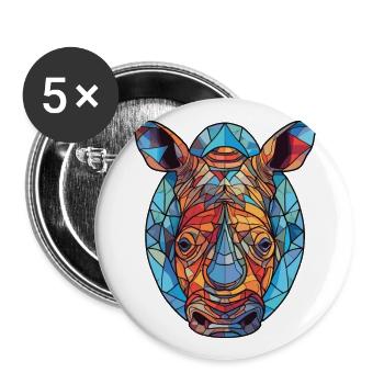 Nashorn bunte Aquarell-Tier-Haustier-Illustration - Buttons groß 56 mm (5er Pack) - Weiß - Vorne