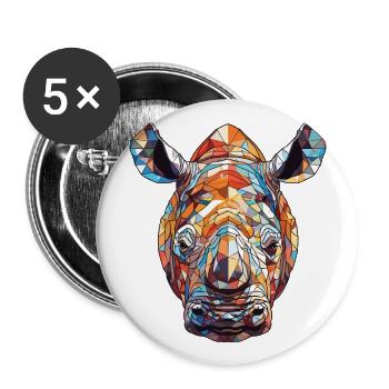 Nashorn buntes Aquarell Tier Illustration - Buttons groß 56 mm (5er Pack) - Weiß - Vorne
