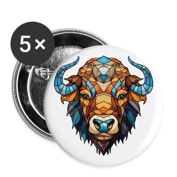 Buffalo Colorful Watercolor Animal Illustration - Buttons large 2.2''/56 mm (5-pack) - white - Front