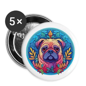 Bunter Hund Buntes Aquarell Tier Cartoon - Buttons groß 56 mm (5er Pack) - Weiß - Vorne