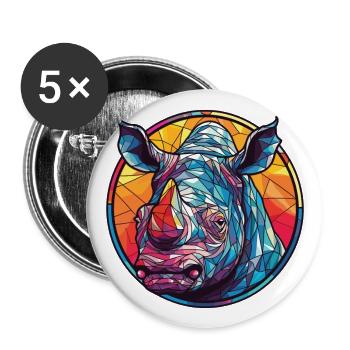 Nashorn buntes Aquarell Tier Haustier Illustration - Buttons groß 56 mm (5er Pack) - Weiß - Vorne